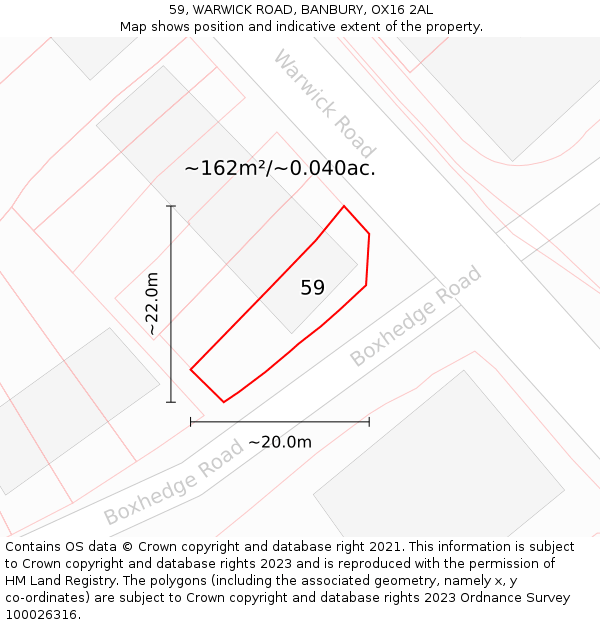 59, WARWICK ROAD, BANBURY, OX16 2AL: Plot and title map