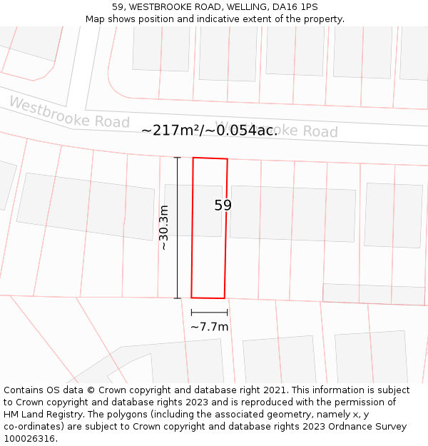 59, WESTBROOKE ROAD, WELLING, DA16 1PS: Plot and title map