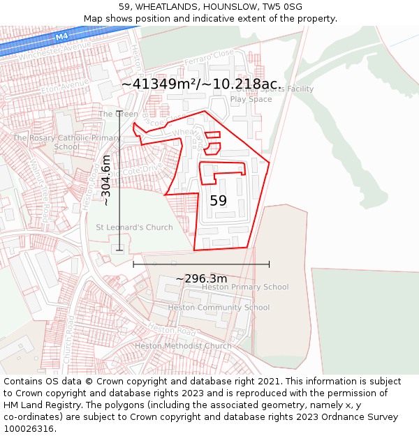 59, WHEATLANDS, HOUNSLOW, TW5 0SG: Plot and title map