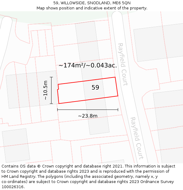 59, WILLOWSIDE, SNODLAND, ME6 5QN: Plot and title map