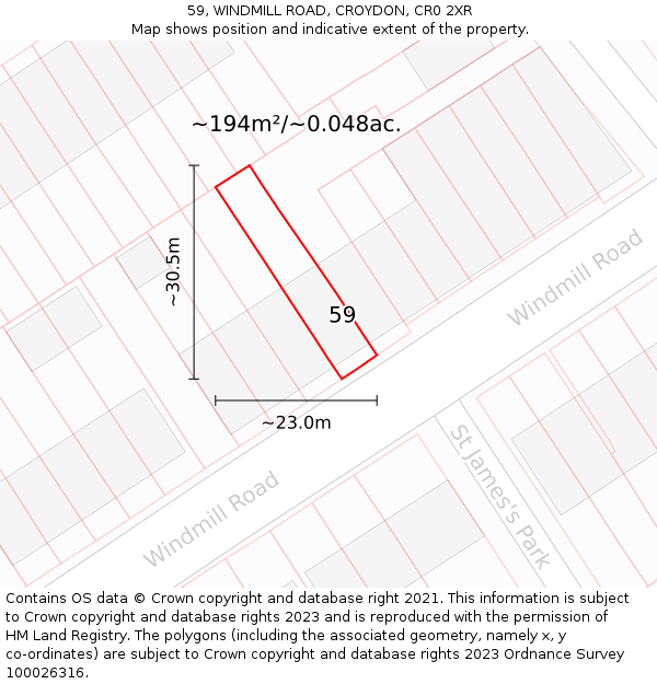 59, WINDMILL ROAD, CROYDON, CR0 2XR: Plot and title map