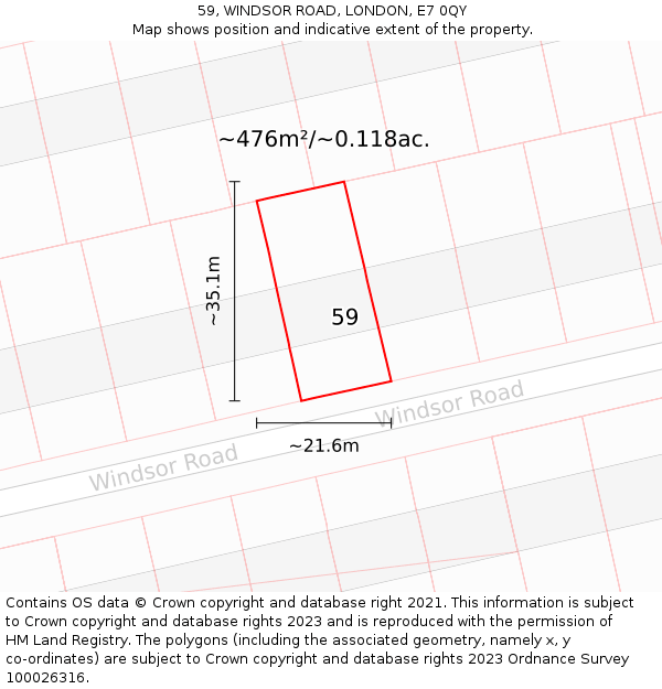 59, WINDSOR ROAD, LONDON, E7 0QY: Plot and title map