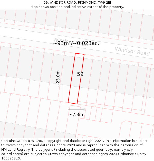 59, WINDSOR ROAD, RICHMOND, TW9 2EJ: Plot and title map