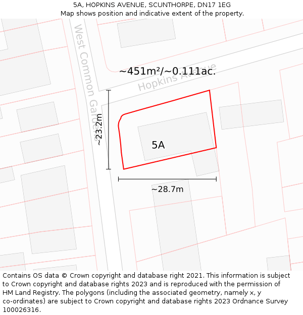 5A, HOPKINS AVENUE, SCUNTHORPE, DN17 1EG: Plot and title map