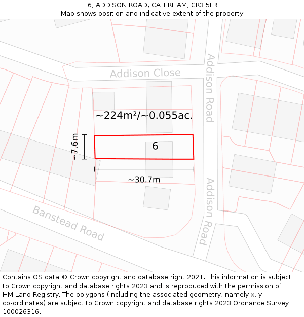 6, ADDISON ROAD, CATERHAM, CR3 5LR: Plot and title map