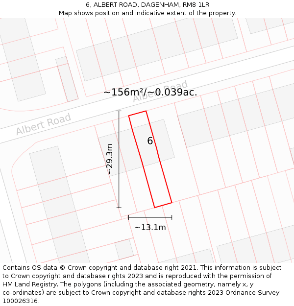 6, ALBERT ROAD, DAGENHAM, RM8 1LR: Plot and title map