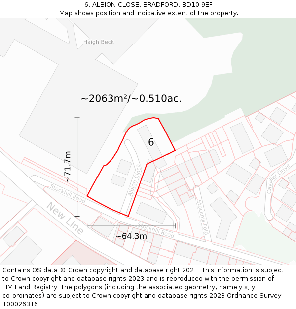 6, ALBION CLOSE, BRADFORD, BD10 9EF: Plot and title map
