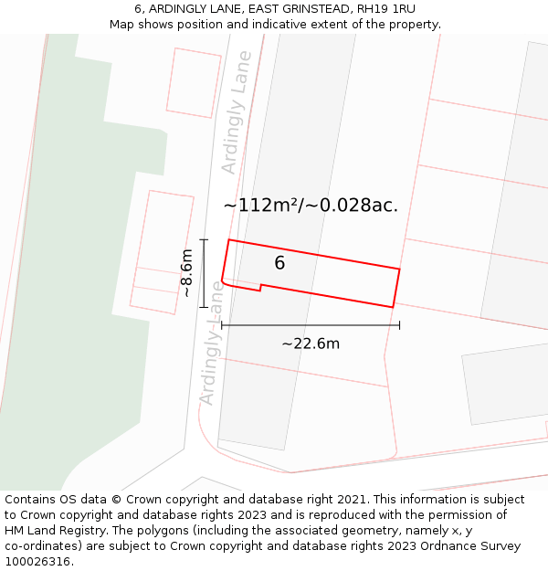 6, ARDINGLY LANE, EAST GRINSTEAD, RH19 1RU: Plot and title map