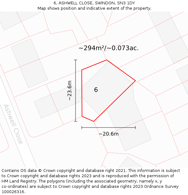 6, ASHWELL CLOSE, SWINDON, SN3 1DY: Plot and title map