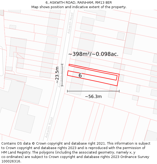 6, ASKWITH ROAD, RAINHAM, RM13 8ER: Plot and title map