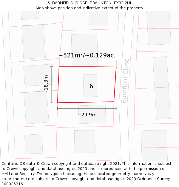 6, BARNFIELD CLOSE, BRAUNTON, EX33 2HL: Plot and title map