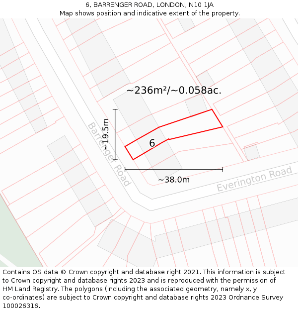 6, BARRENGER ROAD, LONDON, N10 1JA: Plot and title map