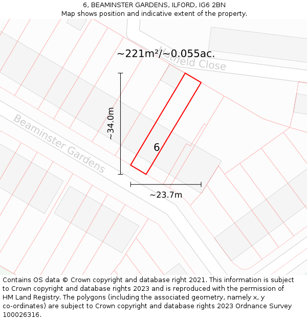 6, BEAMINSTER GARDENS, ILFORD, IG6 2BN: Plot and title map