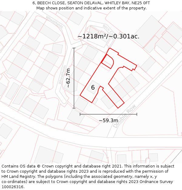 6, BEECH CLOSE, SEATON DELAVAL, WHITLEY BAY, NE25 0FT: Plot and title map
