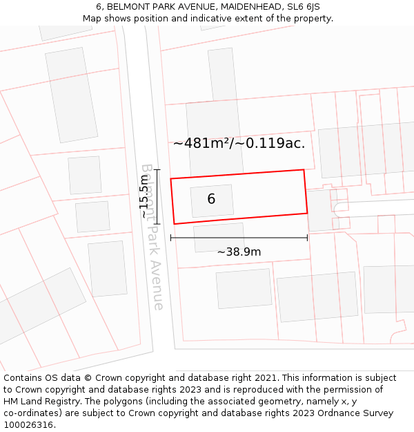 6, BELMONT PARK AVENUE, MAIDENHEAD, SL6 6JS: Plot and title map