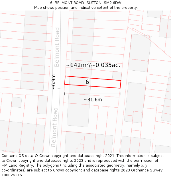 6, BELMONT ROAD, SUTTON, SM2 6DW: Plot and title map