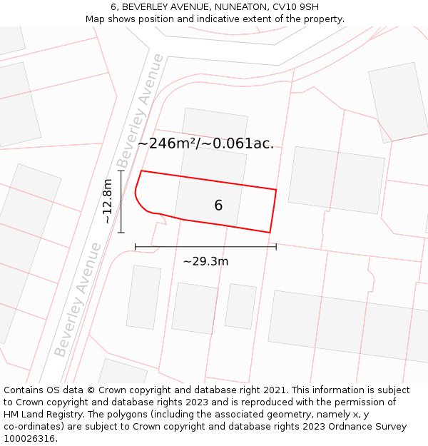 6, BEVERLEY AVENUE, NUNEATON, CV10 9SH: Plot and title map