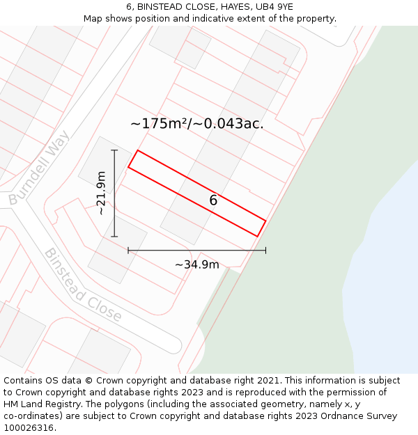 6, BINSTEAD CLOSE, HAYES, UB4 9YE: Plot and title map
