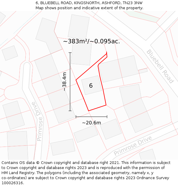 6, BLUEBELL ROAD, KINGSNORTH, ASHFORD, TN23 3NW: Plot and title map