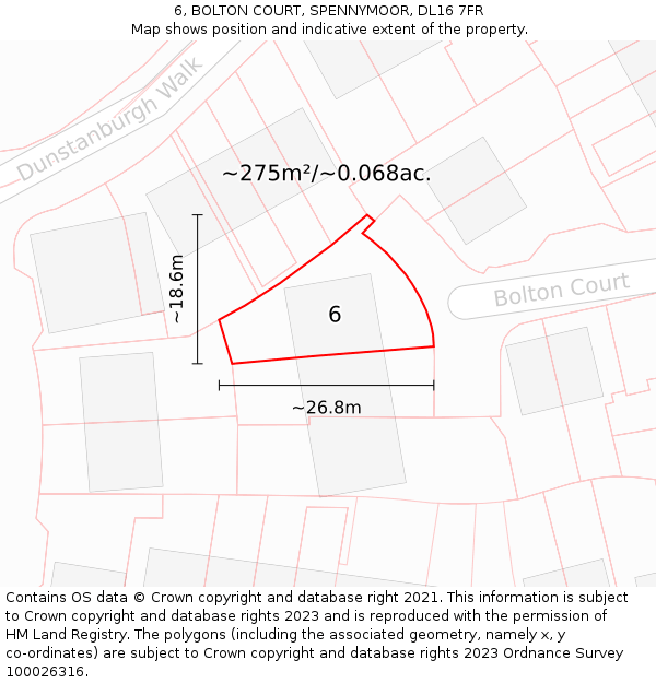 6, BOLTON COURT, SPENNYMOOR, DL16 7FR: Plot and title map