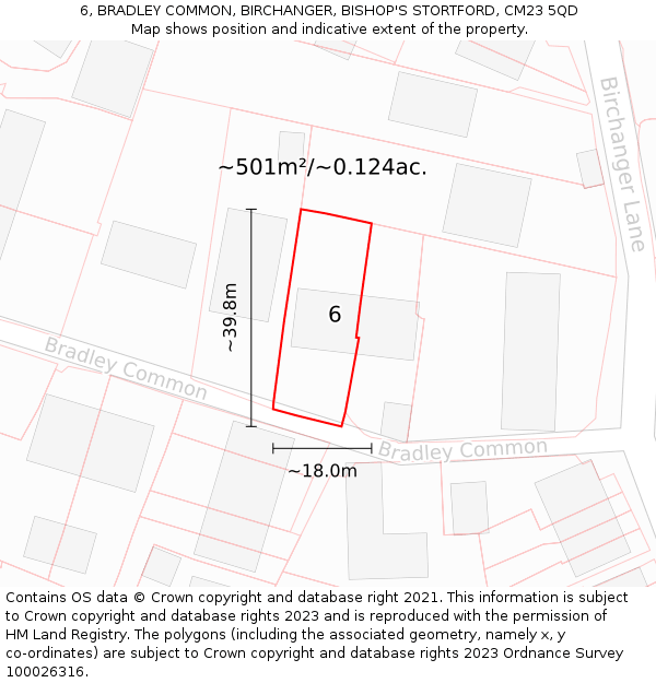 6, BRADLEY COMMON, BIRCHANGER, BISHOP'S STORTFORD, CM23 5QD: Plot and title map