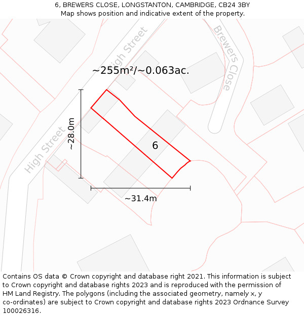 6, BREWERS CLOSE, LONGSTANTON, CAMBRIDGE, CB24 3BY: Plot and title map