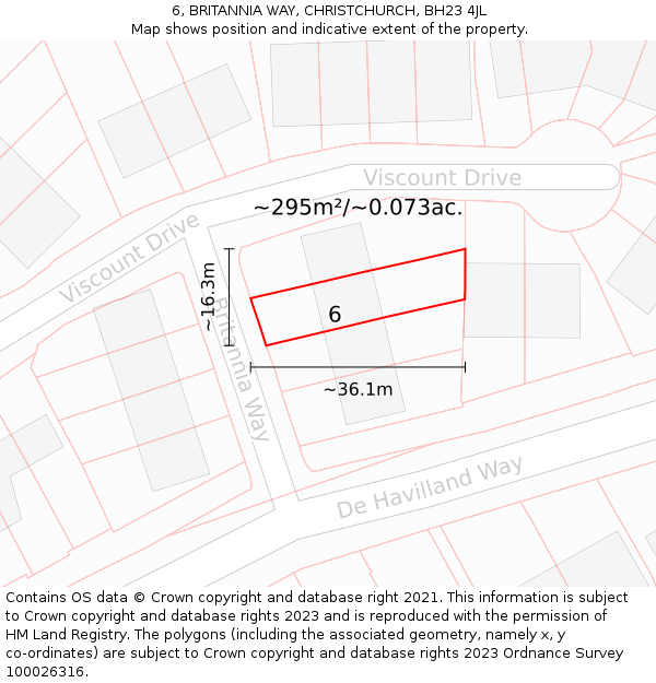 6, BRITANNIA WAY, CHRISTCHURCH, BH23 4JL: Plot and title map