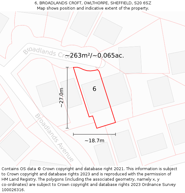 6, BROADLANDS CROFT, OWLTHORPE, SHEFFIELD, S20 6SZ: Plot and title map