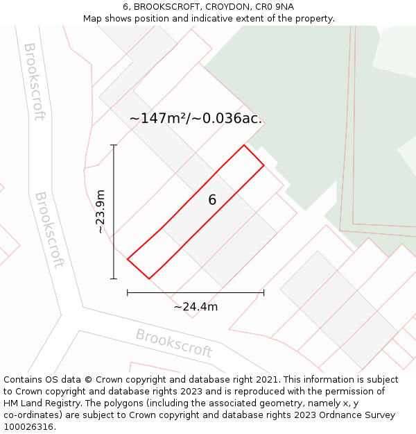 6, BROOKSCROFT, CROYDON, CR0 9NA: Plot and title map