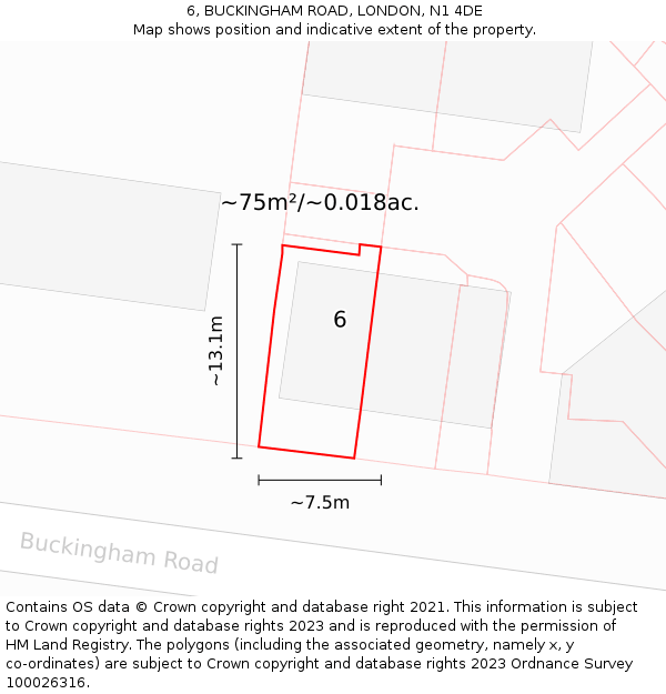 6, BUCKINGHAM ROAD, LONDON, N1 4DE: Plot and title map