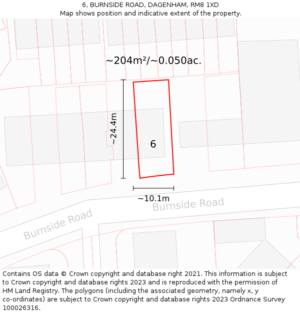 6, BURNSIDE ROAD, DAGENHAM, RM8 1XD: Plot and title map