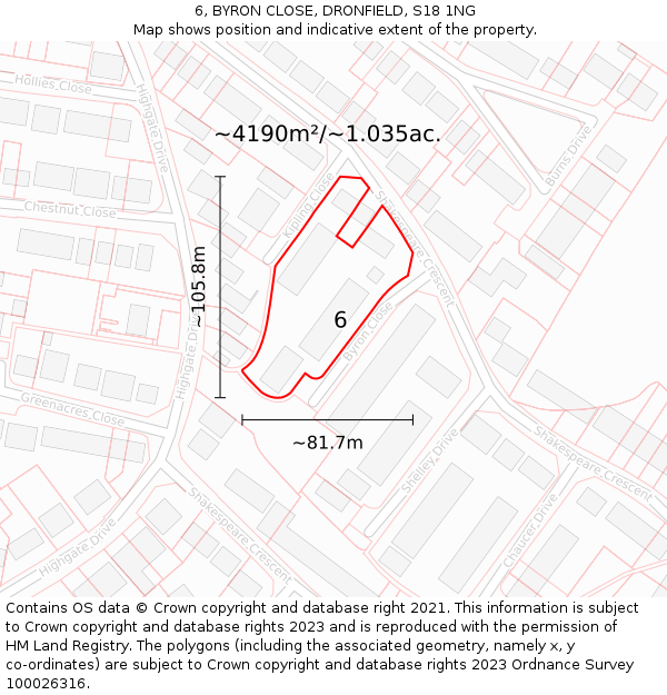 6, BYRON CLOSE, DRONFIELD, S18 1NG: Plot and title map