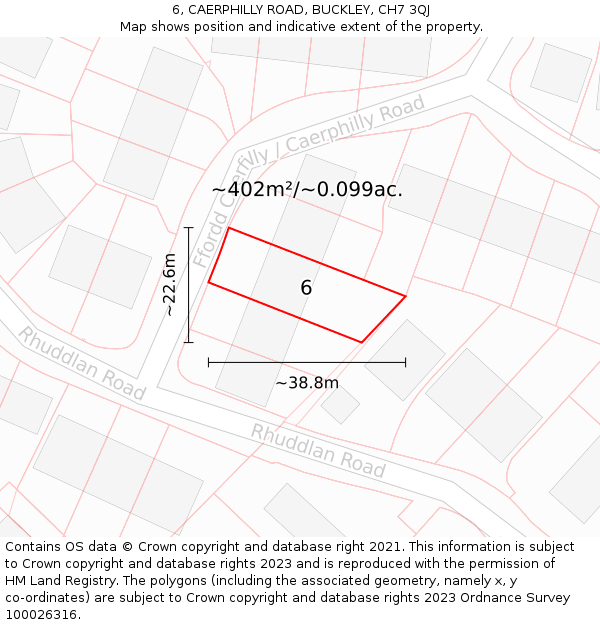 6, CAERPHILLY ROAD, BUCKLEY, CH7 3QJ: Plot and title map