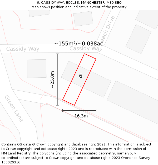 6, CASSIDY WAY, ECCLES, MANCHESTER, M30 8EQ: Plot and title map