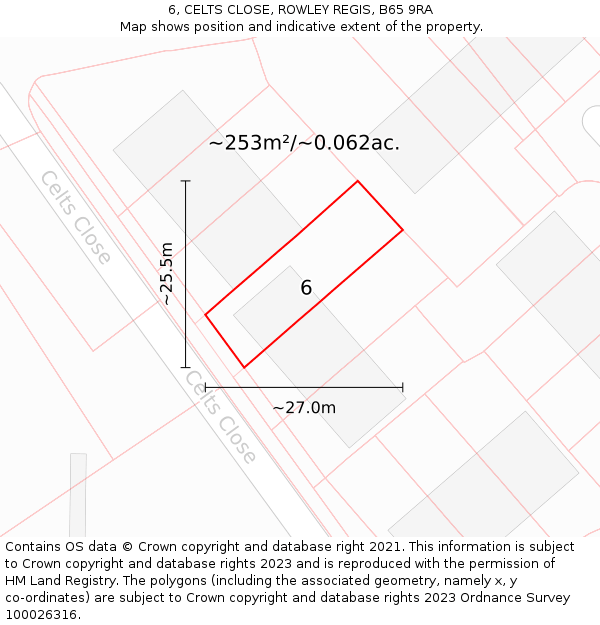 6, CELTS CLOSE, ROWLEY REGIS, B65 9RA: Plot and title map