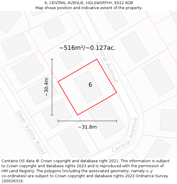 6, CENTRAL AVENUE, HOLSWORTHY, EX22 6DB: Plot and title map