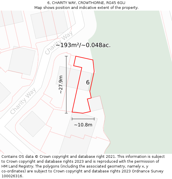 6, CHARITY WAY, CROWTHORNE, RG45 6GU: Plot and title map