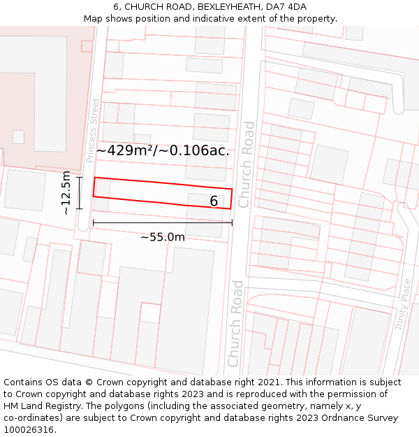 6, CHURCH ROAD, BEXLEYHEATH, DA7 4DA: Plot and title map