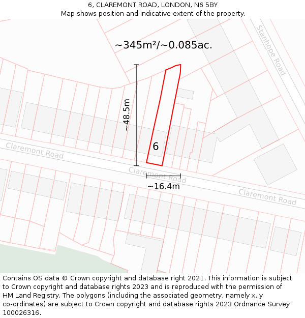 6, CLAREMONT ROAD, LONDON, N6 5BY: Plot and title map