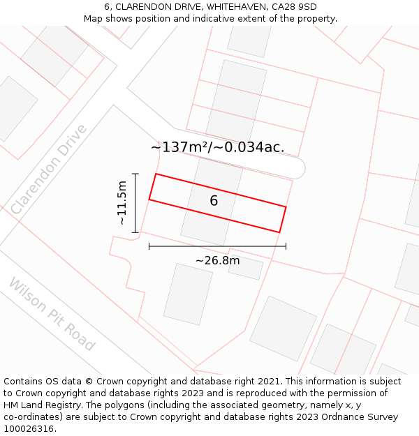 6, CLARENDON DRIVE, WHITEHAVEN, CA28 9SD: Plot and title map