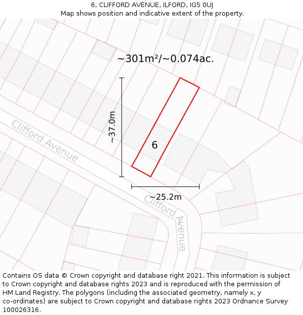 6, CLIFFORD AVENUE, ILFORD, IG5 0UJ: Plot and title map