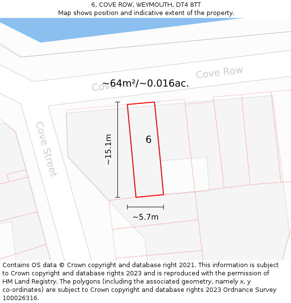 6, COVE ROW, WEYMOUTH, DT4 8TT: Plot and title map