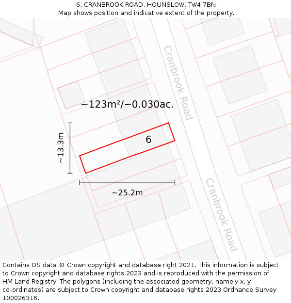 6, CRANBROOK ROAD, HOUNSLOW, TW4 7BN: Plot and title map