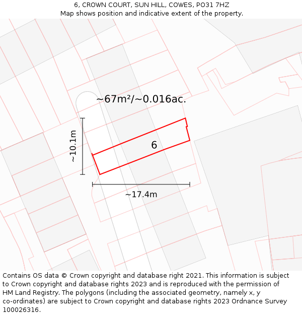 6, CROWN COURT, SUN HILL, COWES, PO31 7HZ: Plot and title map