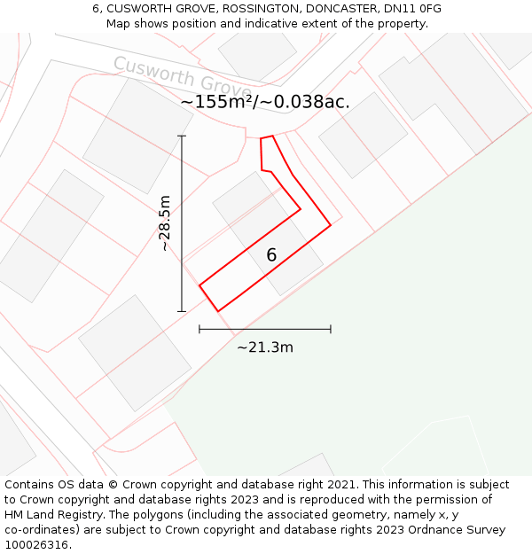 6, CUSWORTH GROVE, ROSSINGTON, DONCASTER, DN11 0FG: Plot and title map
