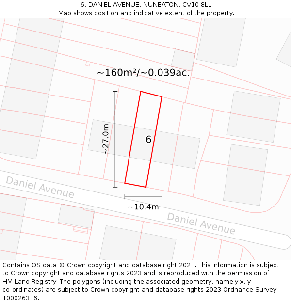 6, DANIEL AVENUE, NUNEATON, CV10 8LL: Plot and title map