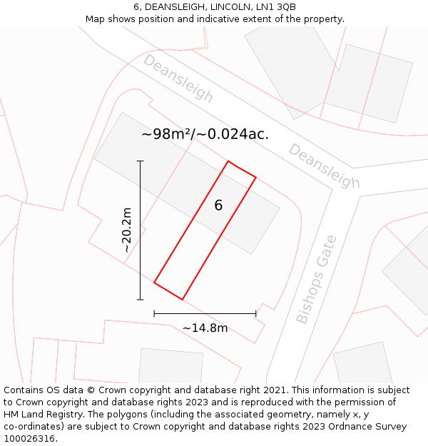 6, DEANSLEIGH, LINCOLN, LN1 3QB: Plot and title map