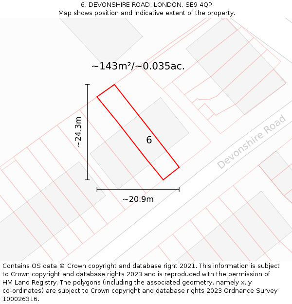 6, DEVONSHIRE ROAD, LONDON, SE9 4QP: Plot and title map