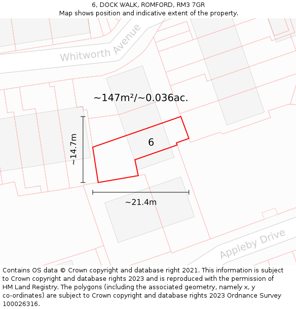 6, DOCK WALK, ROMFORD, RM3 7GR: Plot and title map
