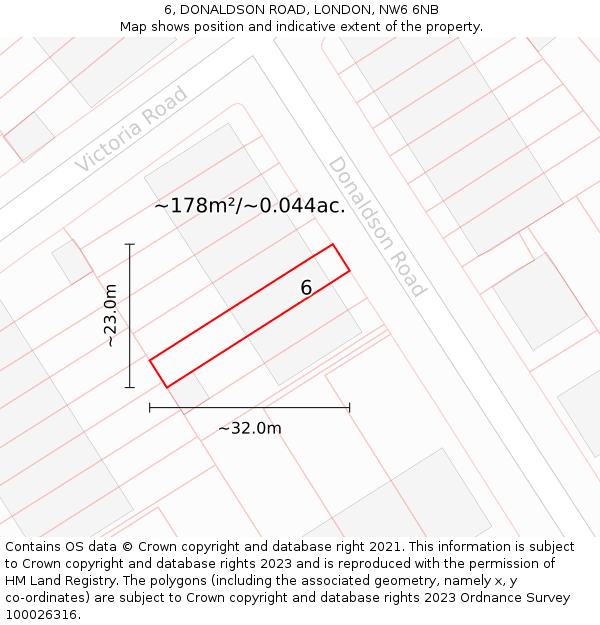 6, DONALDSON ROAD, LONDON, NW6 6NB: Plot and title map